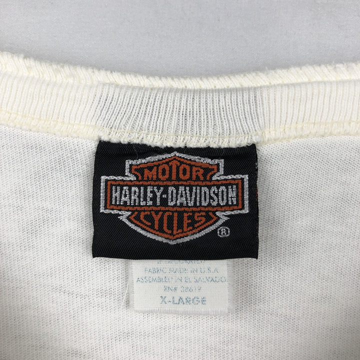 90'S Harley-Davidson Motorcycle Henley Neck Long-Sleeve T-Shirt (Men's XL equivalent) cotton white type Vintage Second Hand