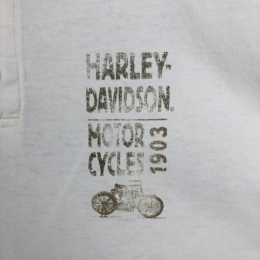 90'S Harley-Davidson Motorcycle Henley Neck Long-Sleeve T-Shirt (Men's XL equivalent) cotton white type Vintage Second Hand