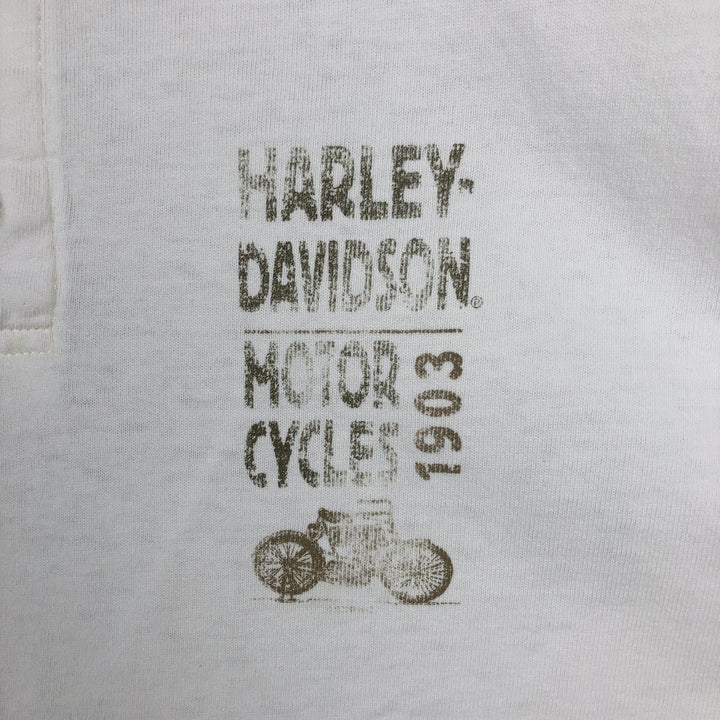 90'S Harley-Davidson Motorcycle Henley Neck Long-Sleeve T-Shirt (Men's XL equivalent) cotton white type Vintage Second Hand