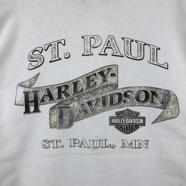 90'S Harley-Davidson Motorcycle Henley Neck Long-Sleeve T-Shirt (Men's XL equivalent) cotton white type Vintage Second Hand