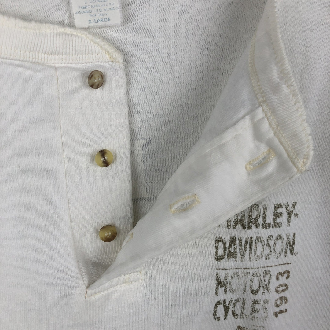 90'S Harley-Davidson Motorcycle Henley Neck Long-Sleeve T-Shirt (Men's XL equivalent) cotton white type Vintage Second Hand