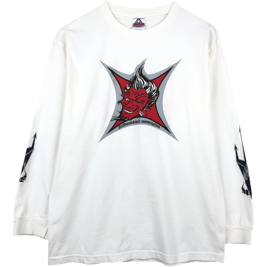 90s-era ALSTYLE Motorcycle Long-Sleeve T-Shirt (Men's Size L) cotton white type Vintage Second Hand
