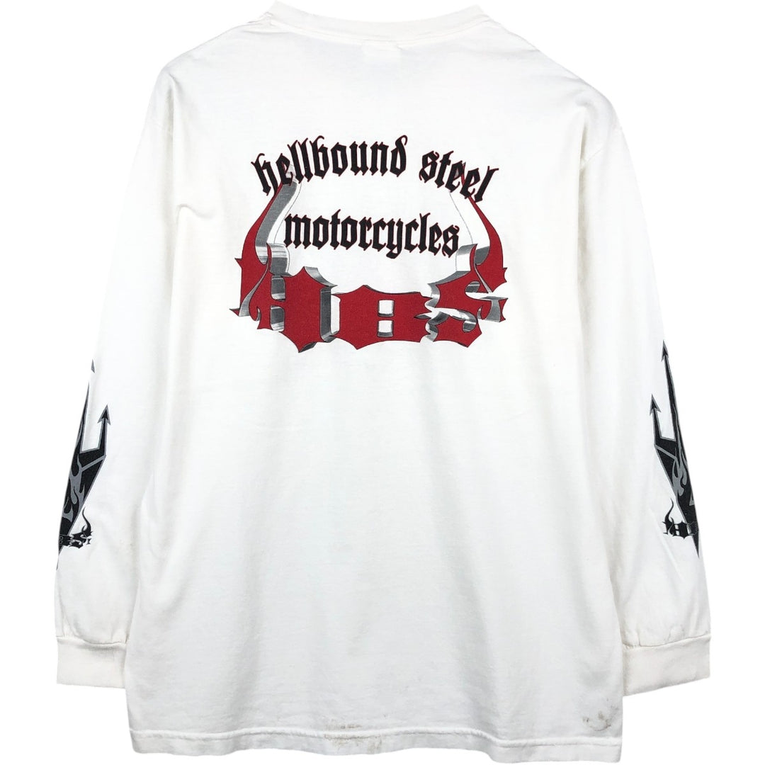 90s-era ALSTYLE Motorcycle Long-Sleeve T-Shirt (Men's Size L) cotton white type Vintage Second Hand