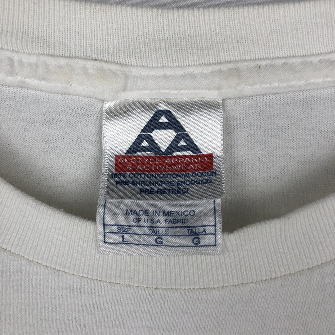 90s-era ALSTYLE Motorcycle Long-Sleeve T-Shirt (Men's Size L) cotton white type Vintage Second Hand