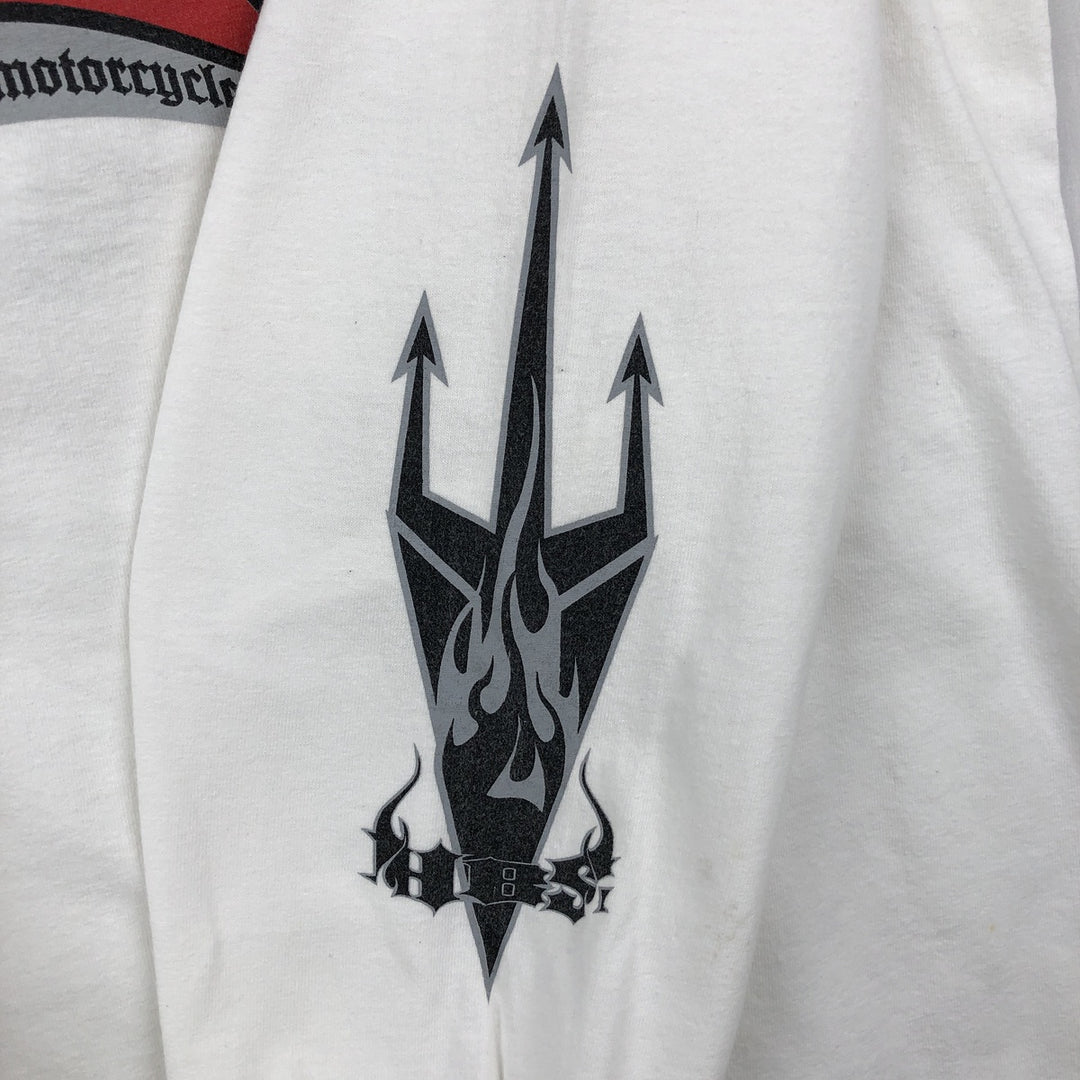 90s-era ALSTYLE Motorcycle Long-Sleeve T-Shirt (Men's Size L) cotton white type Vintage Second Hand