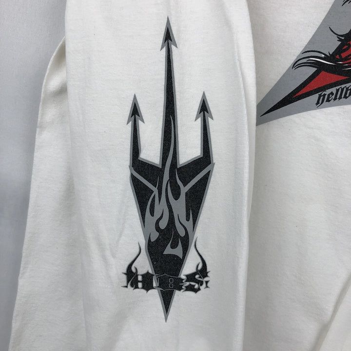 90s-era ALSTYLE Motorcycle Long-Sleeve T-Shirt (Men's Size L) cotton white type Vintage Second Hand