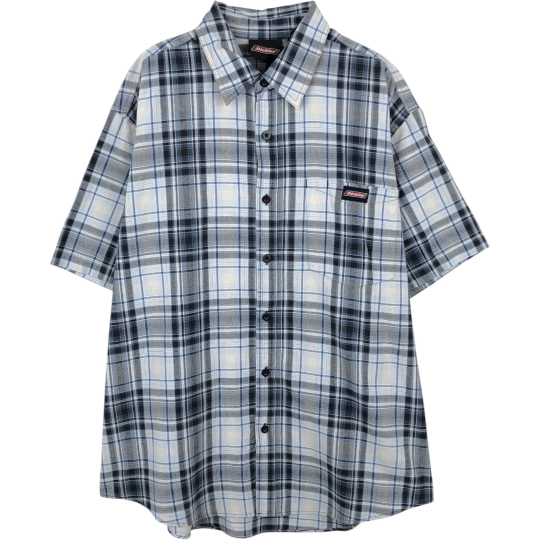 Dickies Check Pattern Short Sleeve Work Shirt Men's XL cotton Blue type light blue Vintage Second Hand