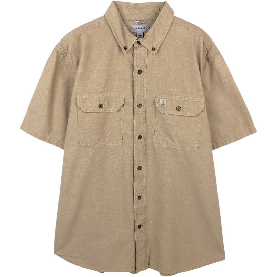 Carhartt Relaxed Fit Button-down Short Sleeve Work Shirt, Men's XL cotton Beige type Vintage Second Hand