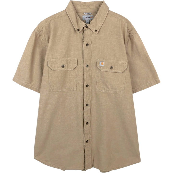 Carhartt Relaxed Fit Button-down Short Sleeve Work Shirt, Men's XL cotton Beige type Vintage Second Hand