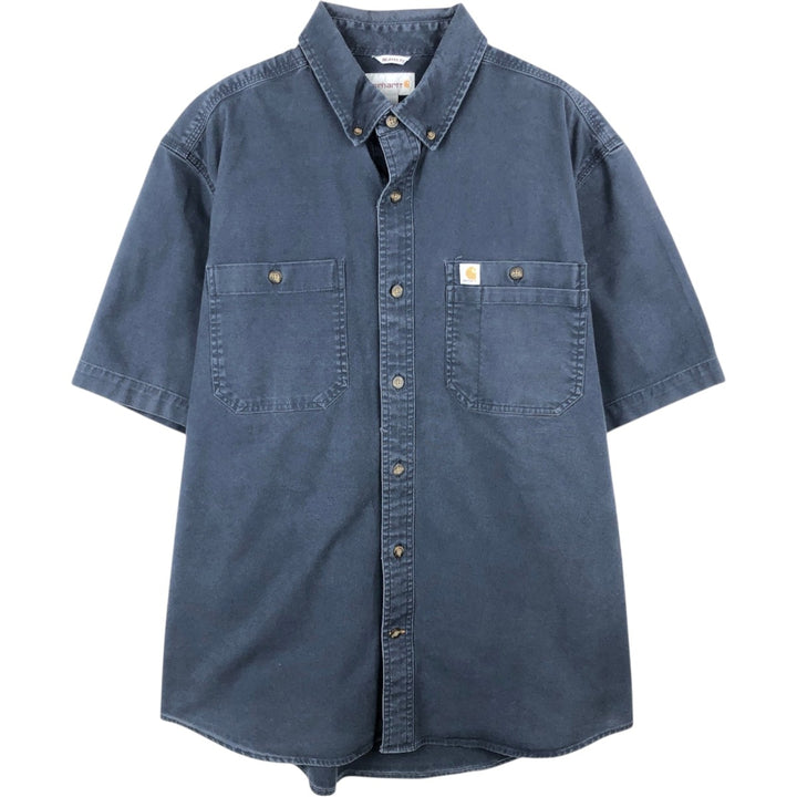 Carhartt Relaxed Fit Button-down Short Sleeve Work Shirt, Men's Size L cotton navy blue type Vintage Second Hand