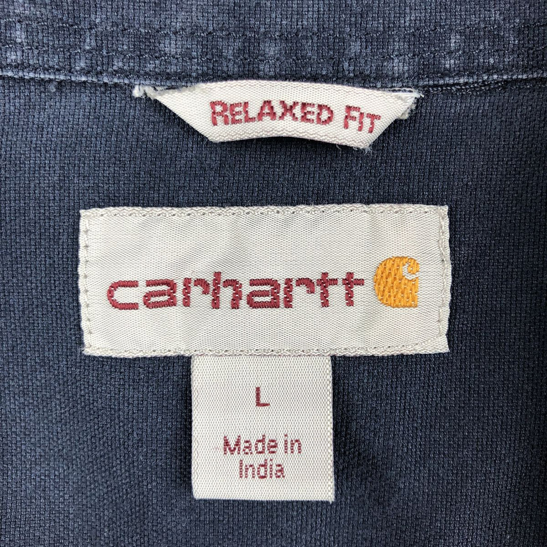 Carhartt Relaxed Fit Button-down Short Sleeve Work Shirt, Men's Size L cotton navy blue type Vintage Second Hand
