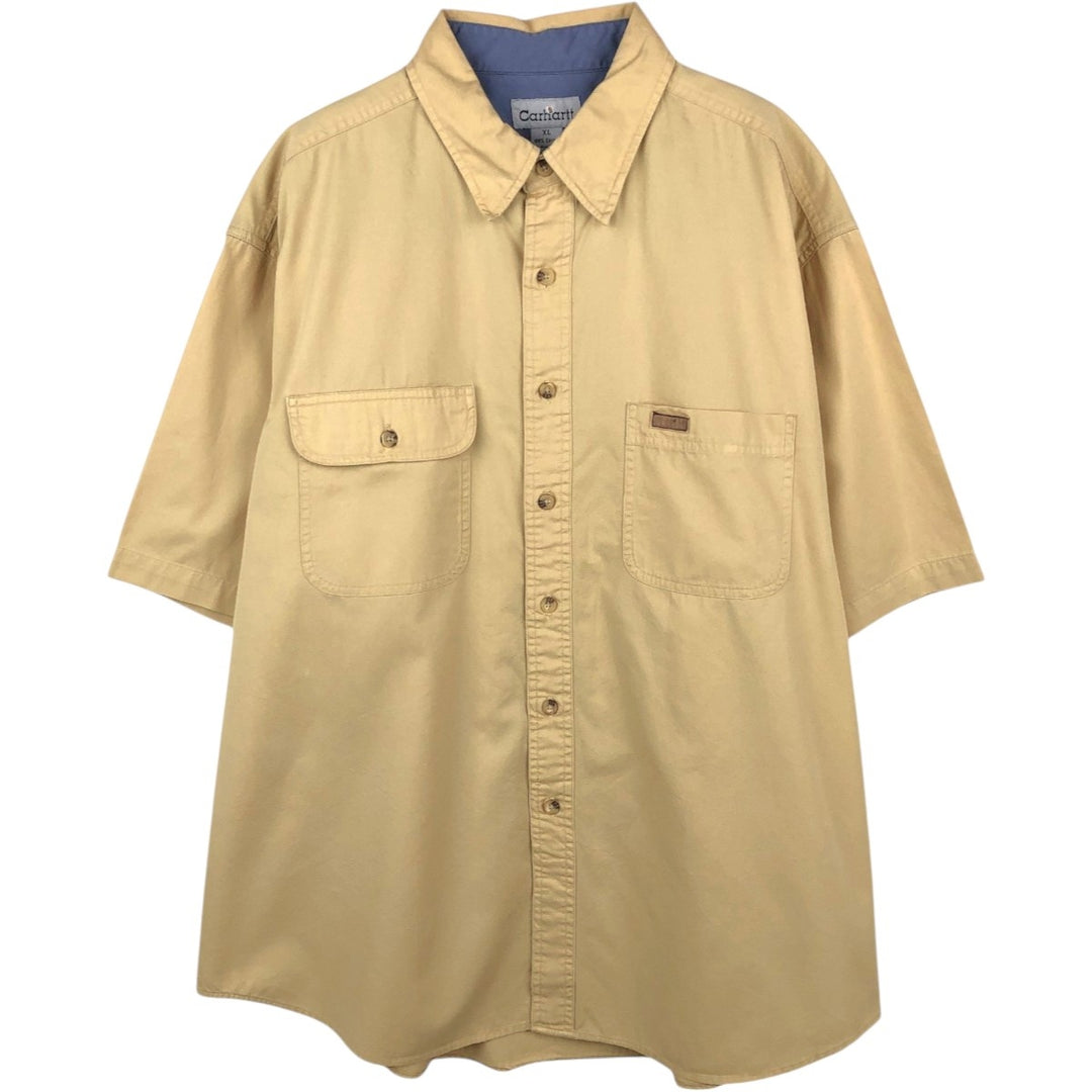 Carhartt Men's Short-Sleeve Work Shirt with Hidden Button-Down, Size XL cotton Beige type Vintage Second Hand