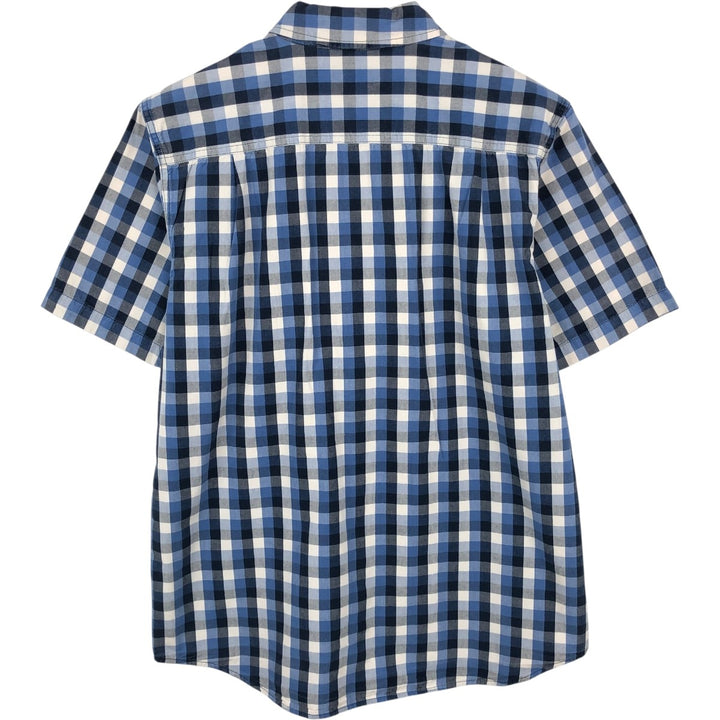 Carhartt Check Pattern Button-Down Short-Sleeve Work Shirt, Men's Size M (approx.) cotton blue type Vintage Second Hand