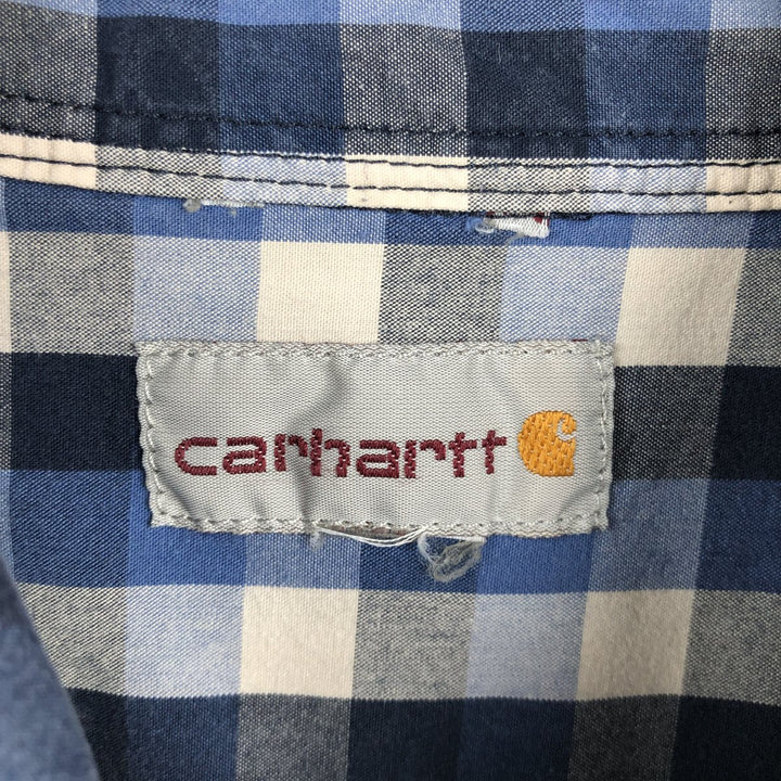 Carhartt Check Pattern Button-Down Short-Sleeve Work Shirt, Men's Size M (approx.) cotton blue type Vintage Second Hand