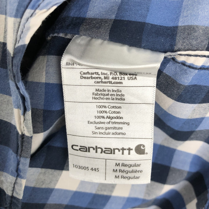 Carhartt Check Pattern Button-Down Short-Sleeve Work Shirt, Men's Size M (approx.) cotton blue type Vintage Second Hand