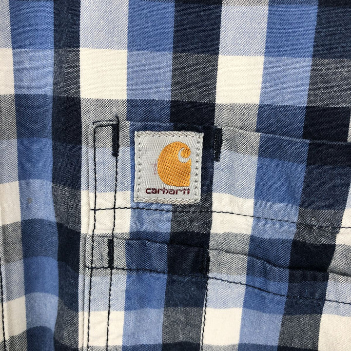 Carhartt Check Pattern Button-Down Short-Sleeve Work Shirt, Men's Size M (approx.) cotton blue type Vintage Second Hand