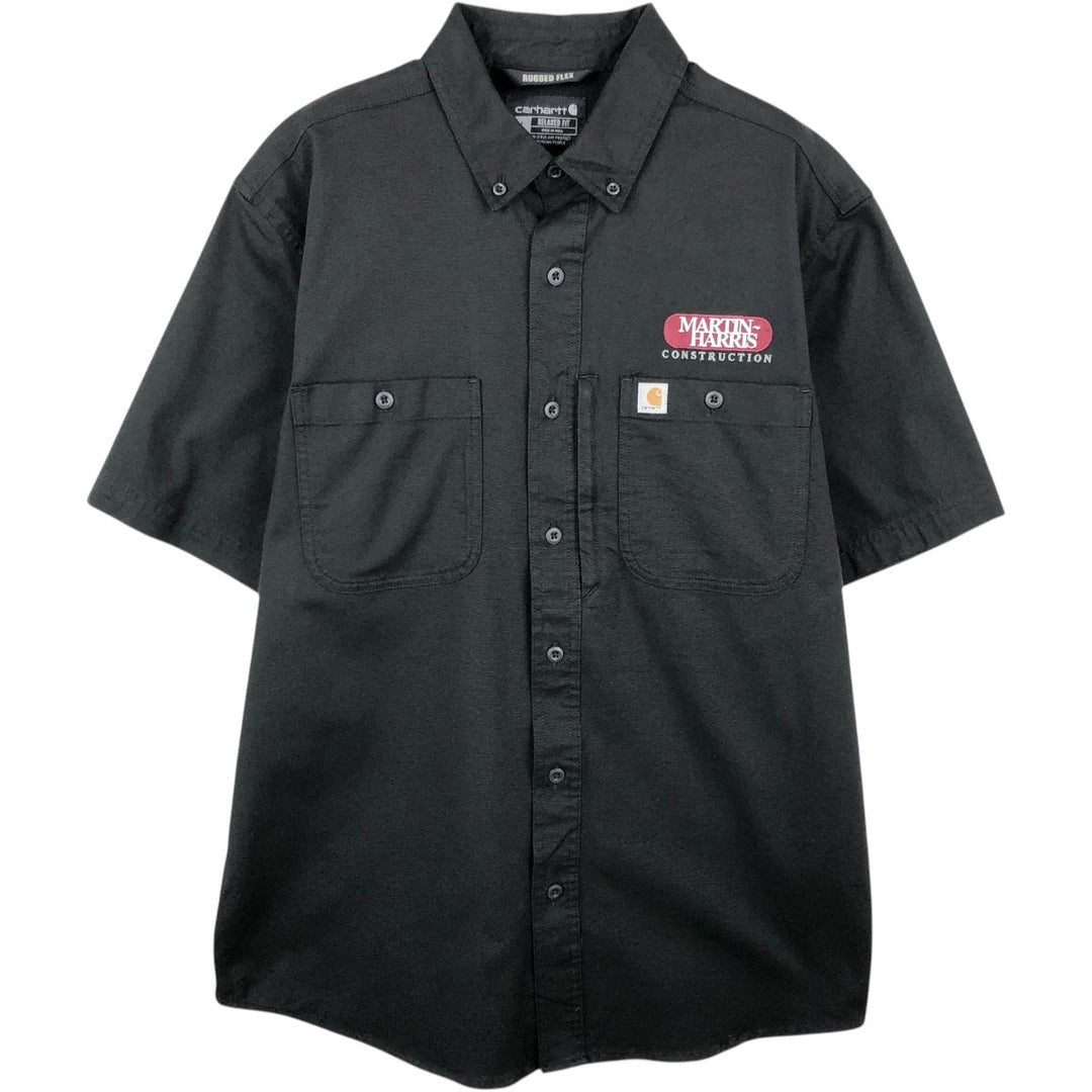Carhartt Relaxed Fit Rugged Flex Button-Down Short-Sleeve Work Shirt (Men's Size L) cotton black type Vintage Second Hand