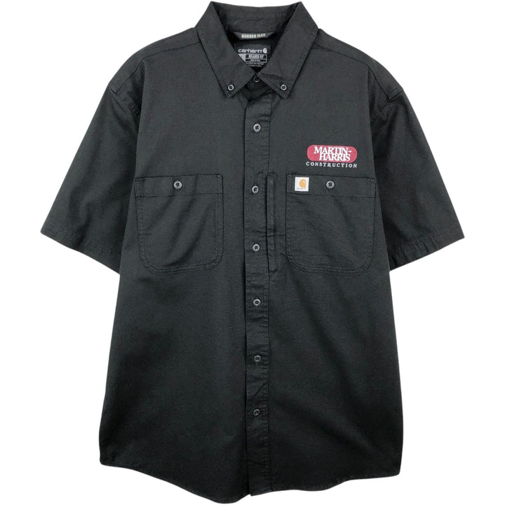 Carhartt Relaxed Fit Rugged Flex Button-Down Short-Sleeve Work Shirt (Men's Size L) cotton black type Vintage Second Hand