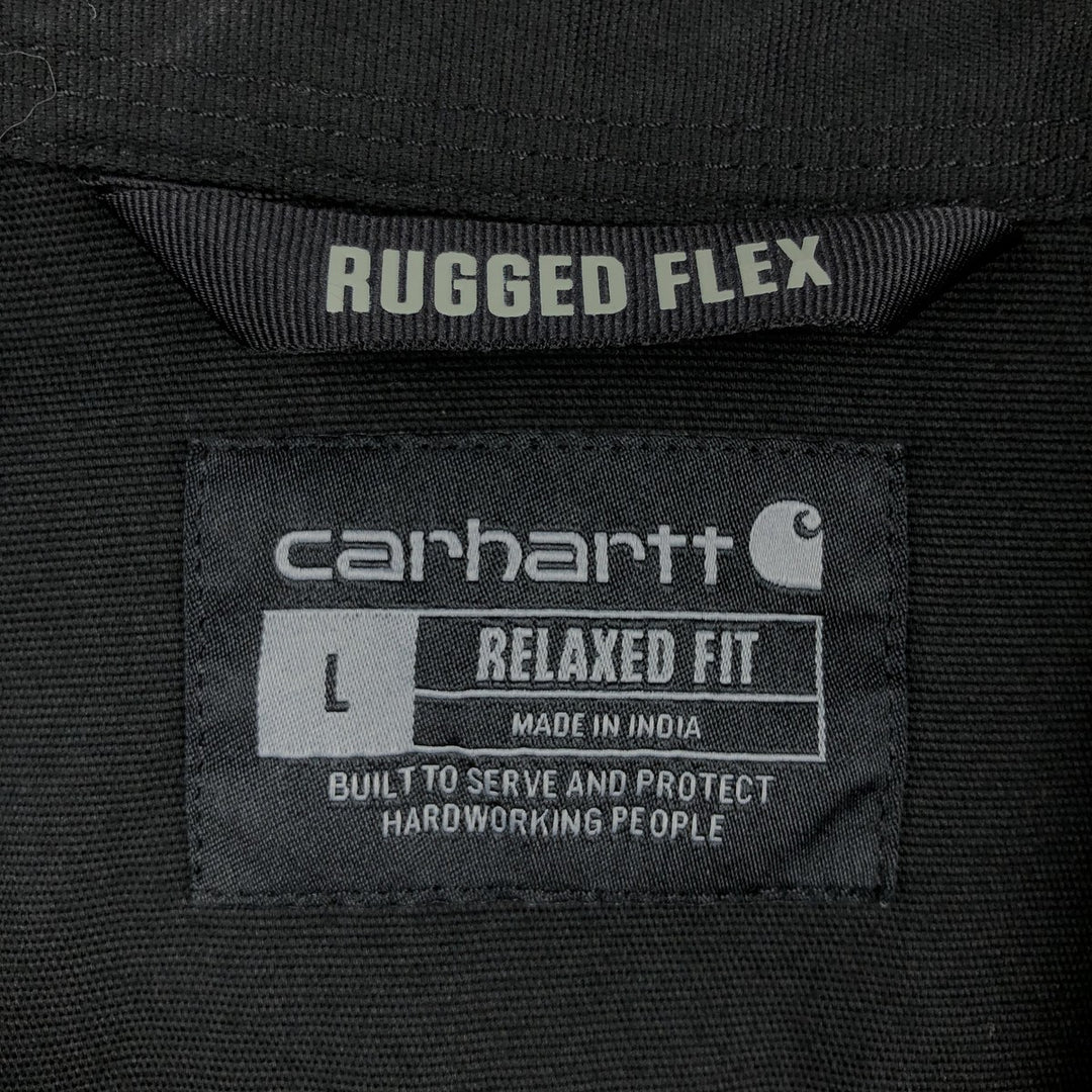 Carhartt Relaxed Fit Rugged Flex Button-Down Short-Sleeve Work Shirt (Men's Size L) cotton black type Vintage Second Hand