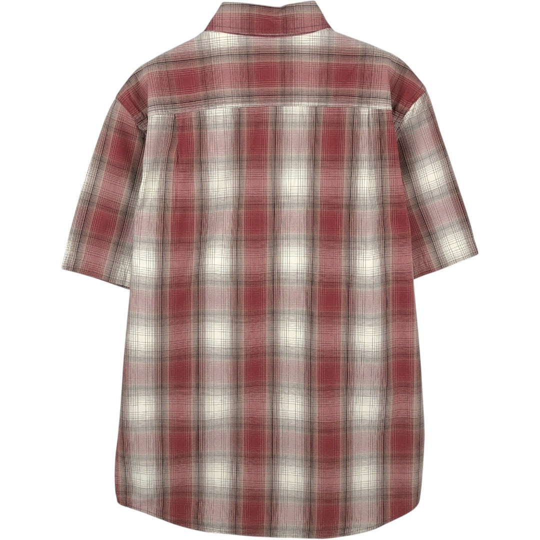 Carhartt Relaxed Fit Check Pattern Button-down Short Sleeve Work Shirt, Men's Medium cotton burgundy type Vintage Second Hand