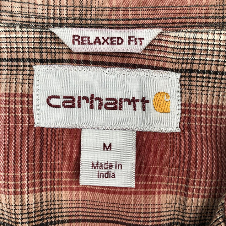 Carhartt Relaxed Fit Check Pattern Button-down Short Sleeve Work Shirt, Men's Medium cotton burgundy type Vintage Second Hand