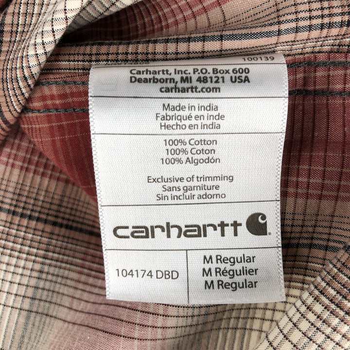 Carhartt Relaxed Fit Check Pattern Button-down Short Sleeve Work Shirt, Men's Medium cotton burgundy type Vintage Second Hand