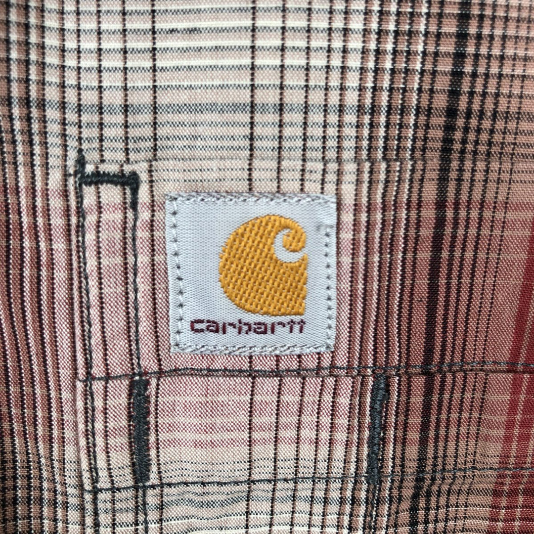 Carhartt Relaxed Fit Check Pattern Button-down Short Sleeve Work Shirt, Men's Medium cotton burgundy type Vintage Second Hand
