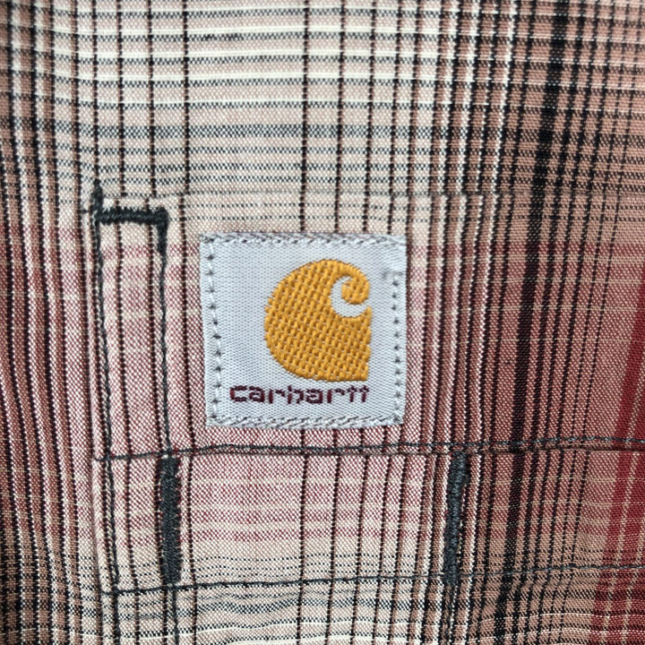 Carhartt Relaxed Fit Check Pattern Button-down Short Sleeve Work Shirt, Men's Medium cotton burgundy type Vintage Second Hand
