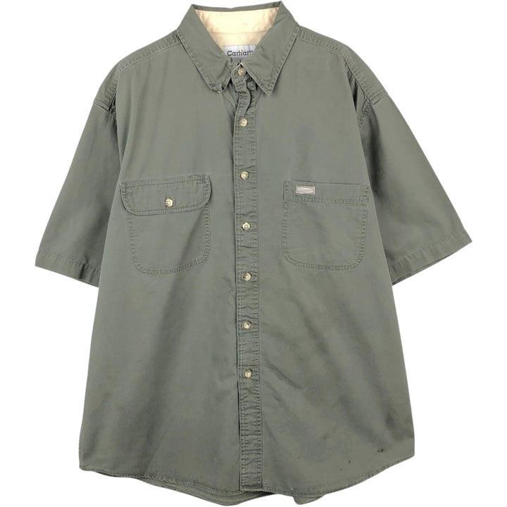 Carhartt Hidden Button Down Short Sleeve Work Shirt, Men's Size L cotton Khaki type Vintage Second Hand