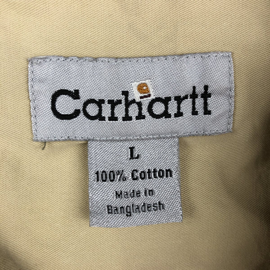 Carhartt Hidden Button Down Short Sleeve Work Shirt, Men's Size L cotton Khaki type Vintage Second Hand