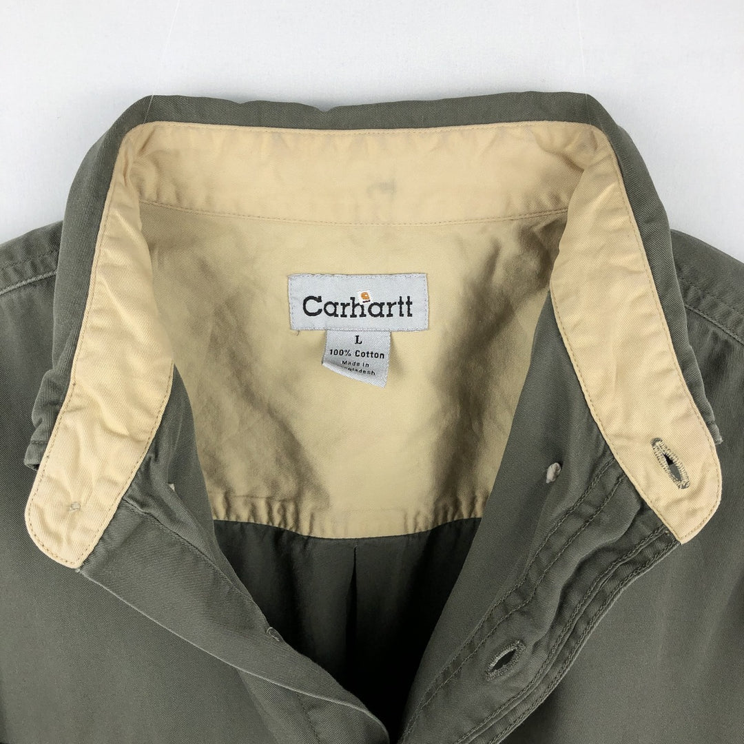 Carhartt Hidden Button Down Short Sleeve Work Shirt, Men's Size L cotton Khaki type Vintage Second Hand