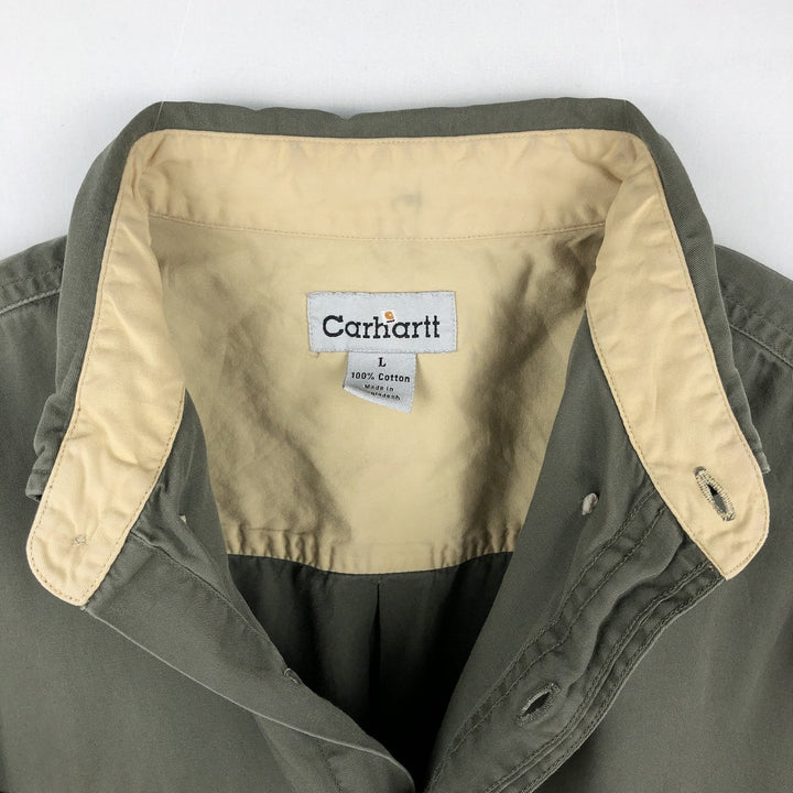 Carhartt Hidden Button Down Short Sleeve Work Shirt, Men's Size L cotton Khaki type Vintage Second Hand
