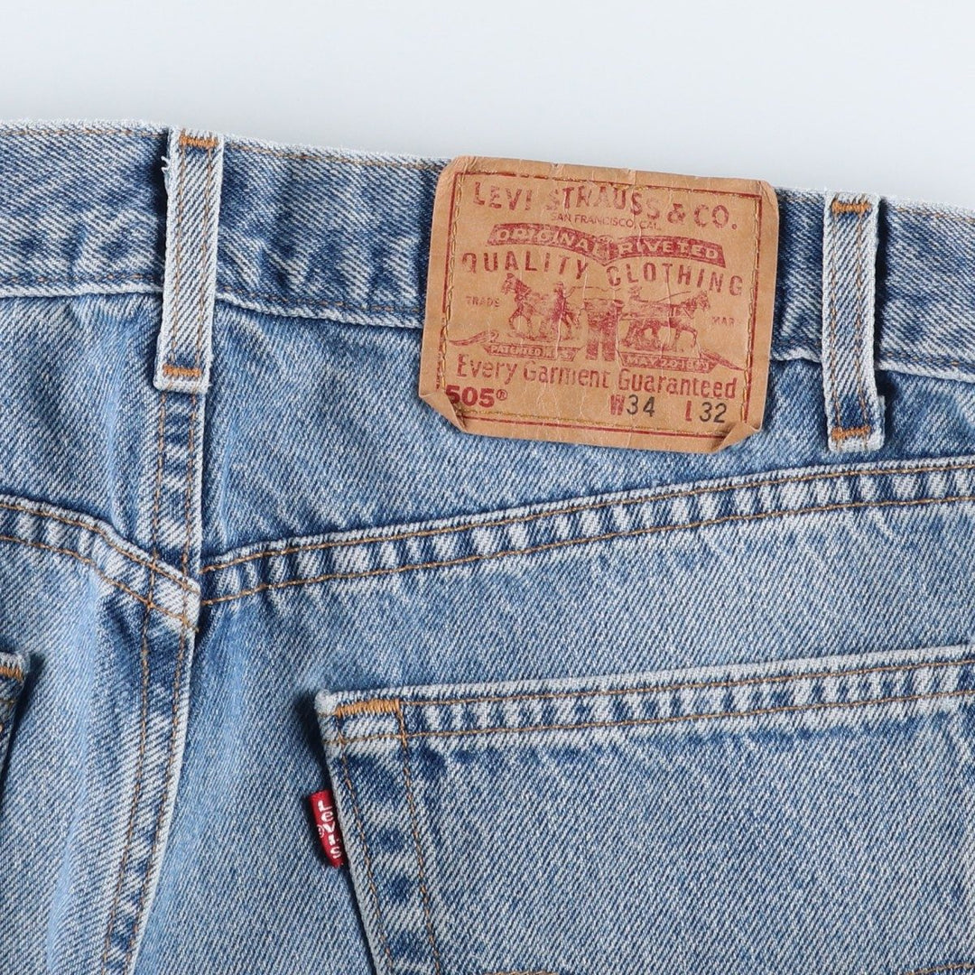 00'S Levi's 505 REGULAR FIT STRAIGHT LEG tapered denim pants made in USA, men's size w34 cotton blue type Vintage Second Hand
