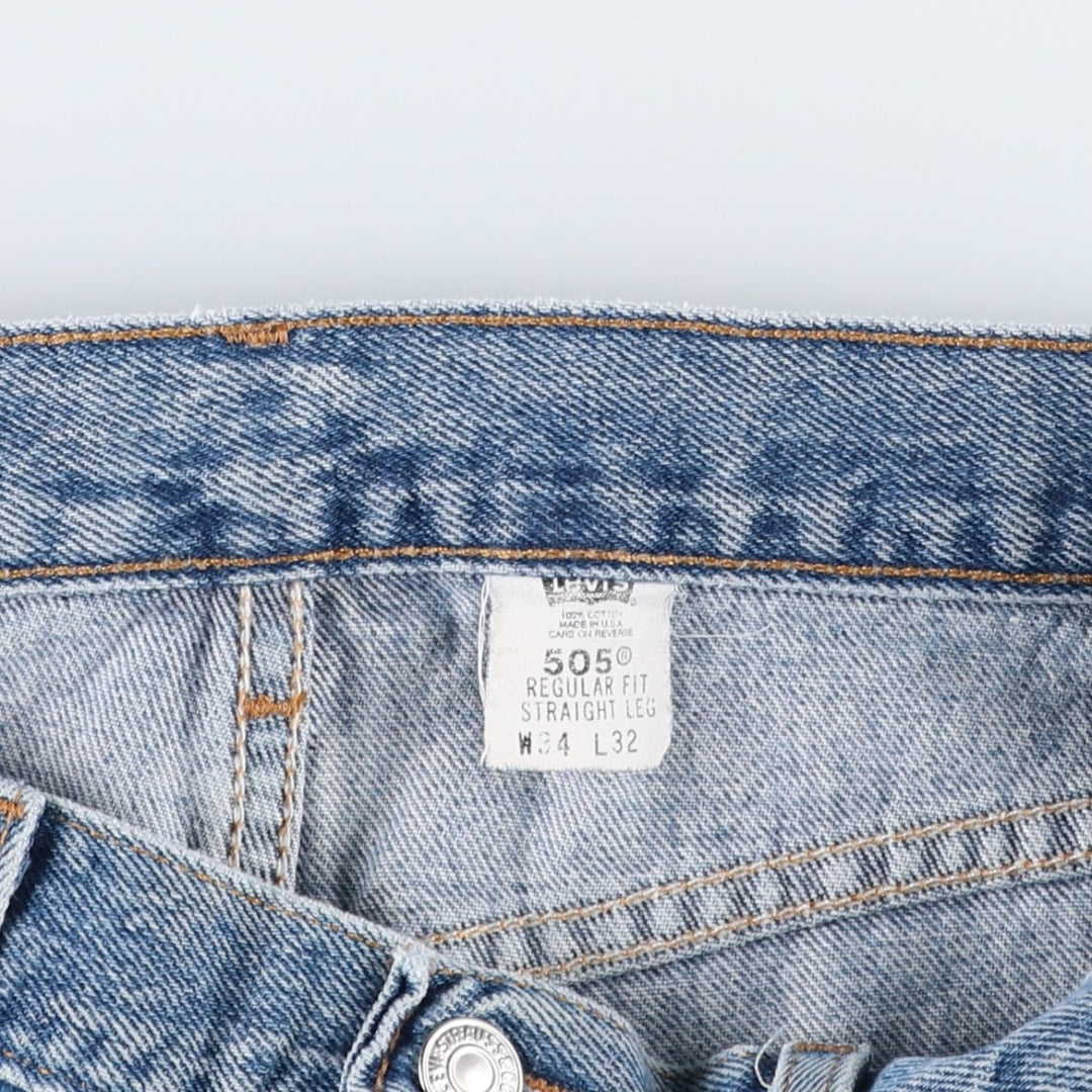 00'S Levi's 505 REGULAR FIT STRAIGHT LEG tapered denim pants made in USA, men's size w34 cotton blue type Vintage Second Hand