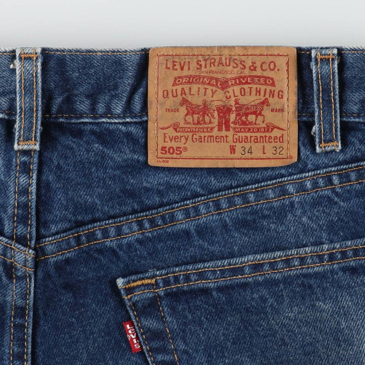00'S Levi's 505 REGULAR FIT STRAIGHT LEG tapered denim pants made in USA, men's size w34 cotton blue type Vintage Second Hand