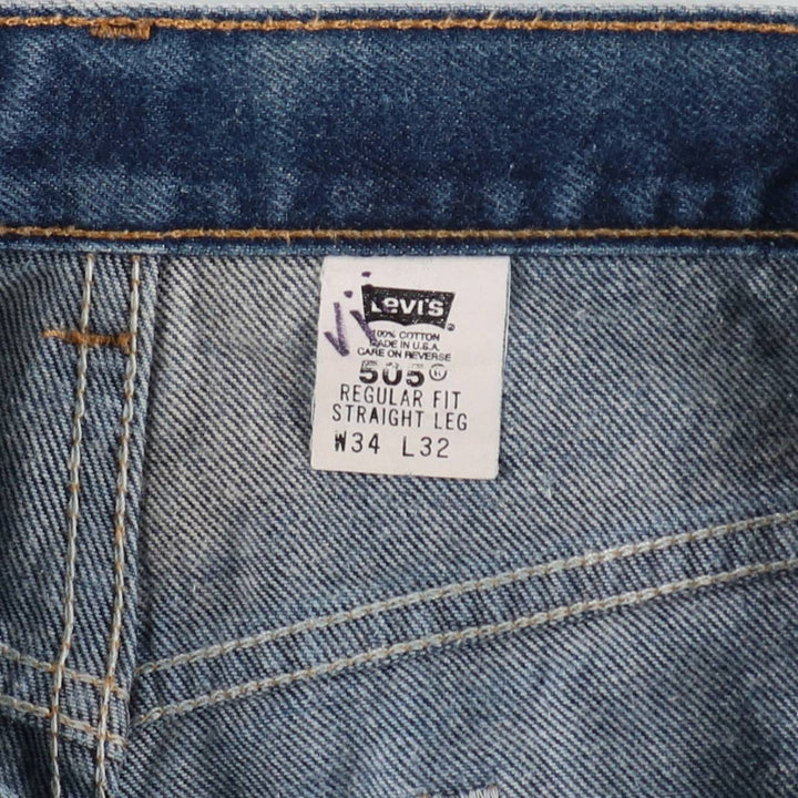 00'S Levi's 505 REGULAR FIT STRAIGHT LEG tapered denim pants made in USA, men's size w34 cotton blue type Vintage Second Hand