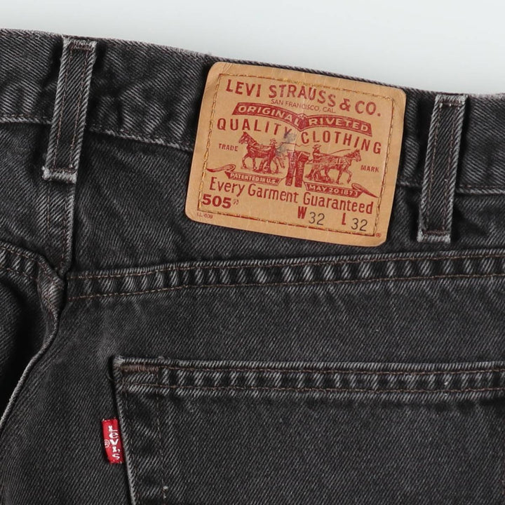 Levi's 505 Regular Fit Straight Leg Black Denim Tapered Jeans (Men's size W31 equivalent) cotton black type Vintage Second Hand