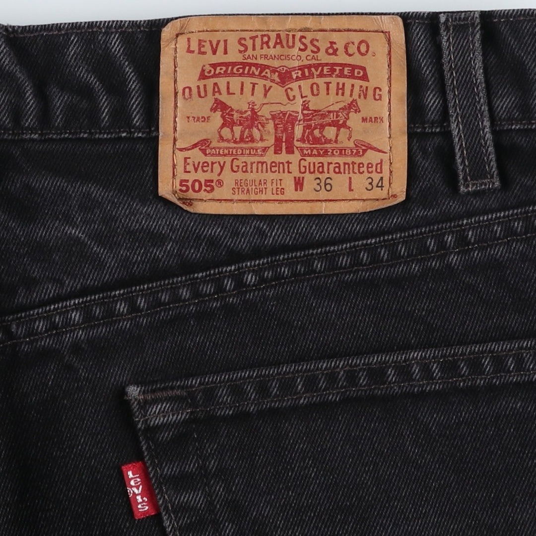 90'S Levi's 505-0260 Regular Fit Straight Leg Black Denim Tapered Jeans, Made in USA, Men's Size W37 (approx.) cotton black type Vintage Second Hand