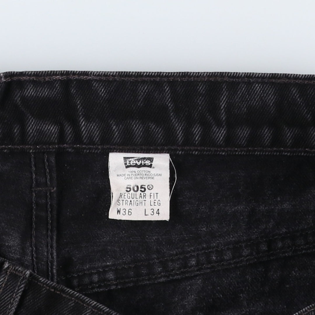 90'S Levi's 505-0260 Regular Fit Straight Leg Black Denim Tapered Jeans, Made in USA, Men's Size W37 (approx.) cotton black type Vintage Second Hand