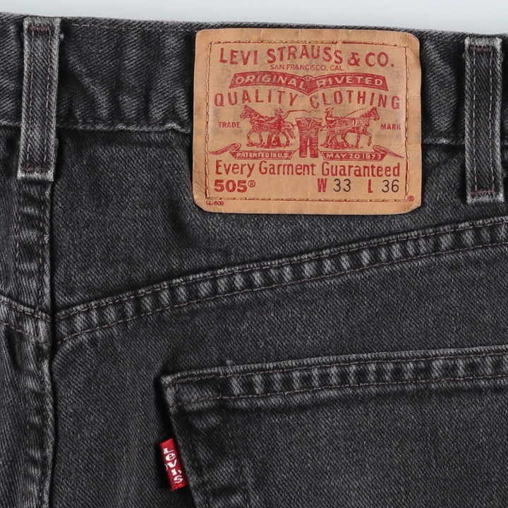 00'S Levi's 505 REGULAR FIT STRAIGHT LEG black denim tapered denim pants for men, size w32 cotton Charcoal Vintage Second Hand