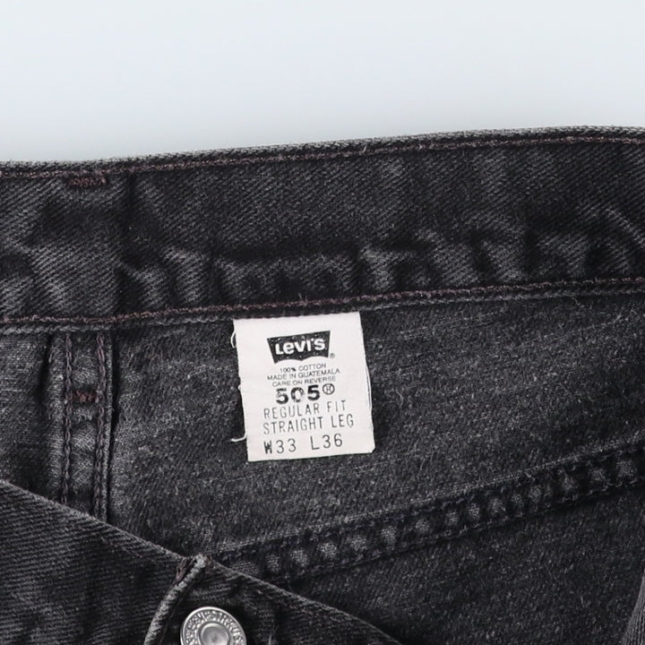 00'S Levi's 505 REGULAR FIT STRAIGHT LEG black denim tapered denim pants for men, size w32 cotton Charcoal Vintage Second Hand