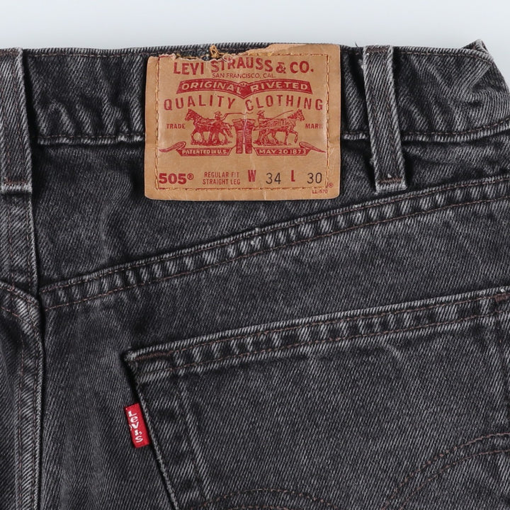 90'S Levi's 505-0260 Regular Fit Straight Leg Black Denim Tapered Jeans, Men's Size W33 (approx.) cotton Charcoal Vintage Second Hand