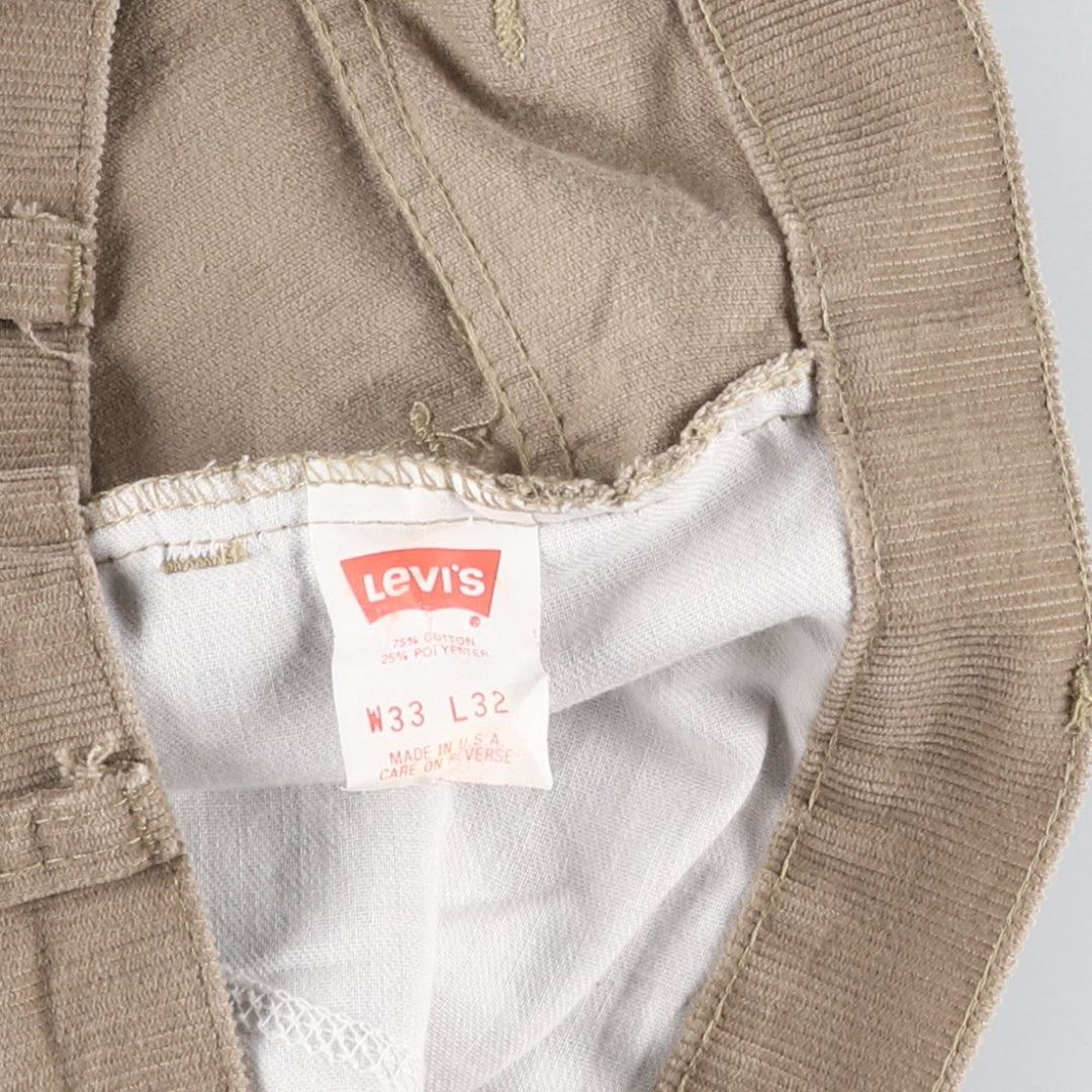 1990'S Levi's 519-1523 Corduroy Pants, Made in USA, Men's Size W33 (approx.), Vintage cotton Khaki type Vintage Second Hand