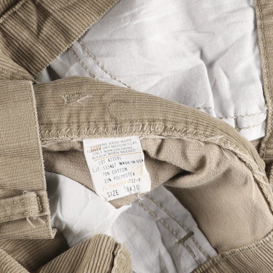 ~90'S JCPenney Corduroy Pants, Made in USA, Men's W34 (approx.), Vintage cotton Khaki type beige Vintage Second Hand