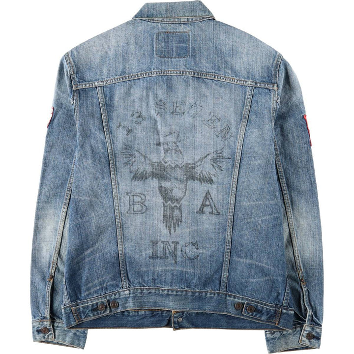 Levi's denim jacket with custom patches, men's size XL equivalent. cotton blue type Vintage Second Hand