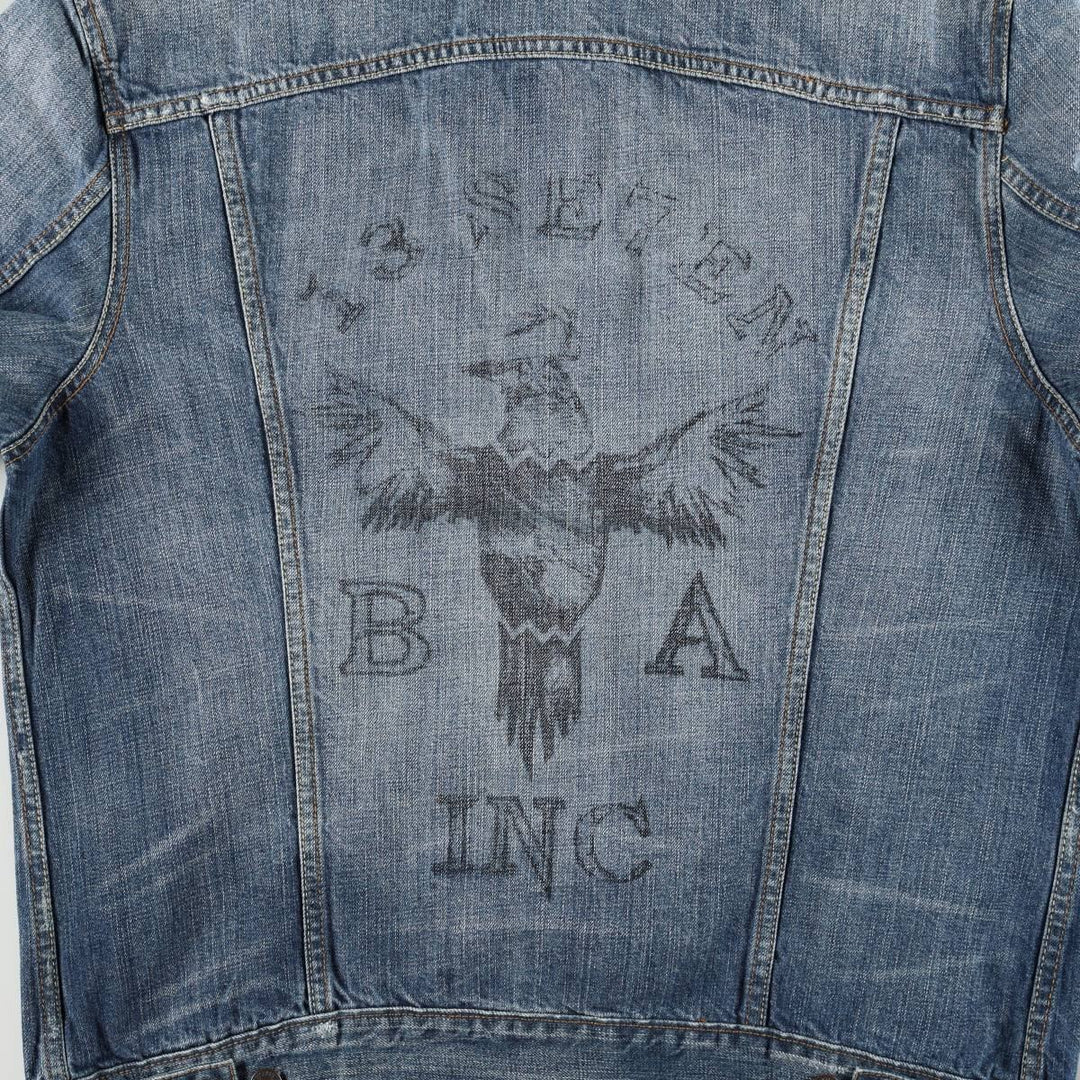 Levi's denim jacket with custom patches, men's size XL equivalent. cotton blue type Vintage Second Hand