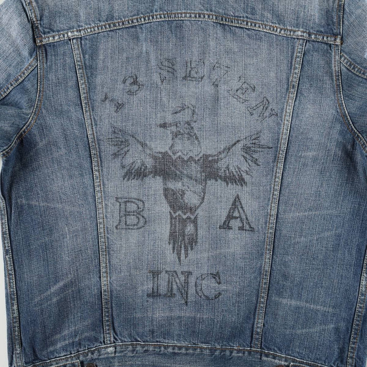 Levi's denim jacket with custom patches, men's size XL equivalent. cotton blue type Vintage Second Hand