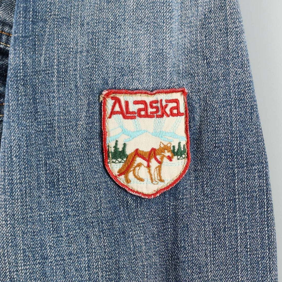 Levi's denim jacket with custom patches, men's size XL equivalent. cotton blue type Vintage Second Hand