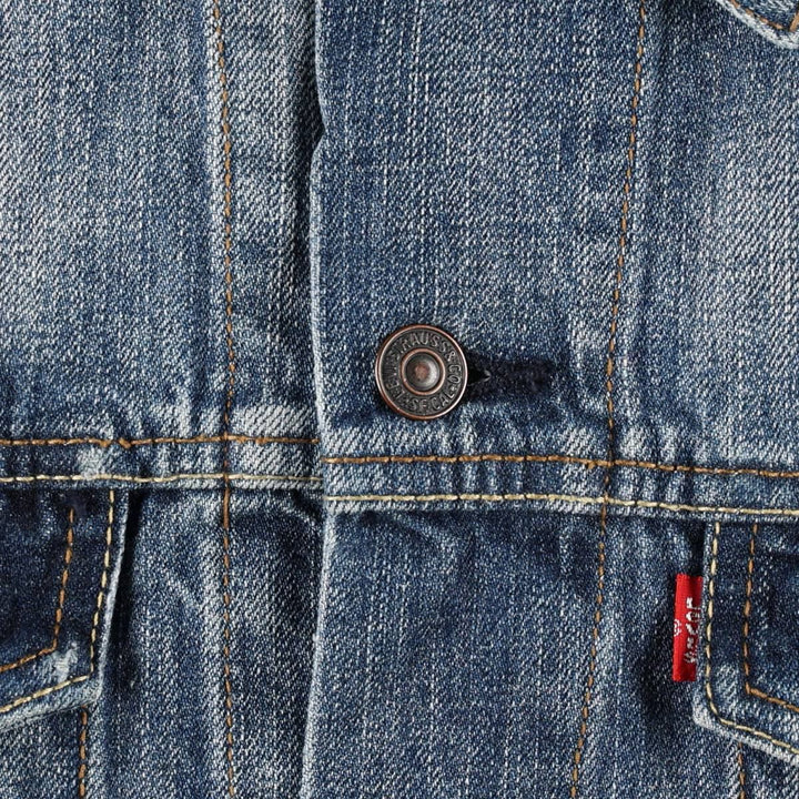 Levi's denim jacket with custom patches, men's size XL equivalent. cotton blue type Vintage Second Hand