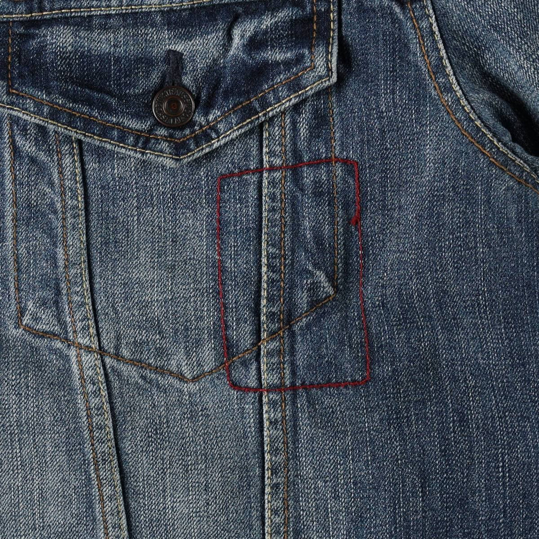 Levi's denim jacket with custom patches, men's size XL equivalent. cotton blue type Vintage Second Hand